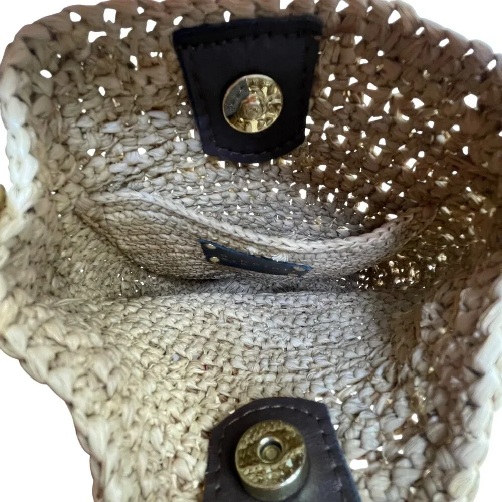 A Point ETC Women’s Natural Woven Straw Chain Handle Boho Bucket Bag Size S - Picture 6 of 11